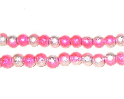 (image for) 6mm Drizzled Silver / Fuchsia Bead, approx. 43 beads