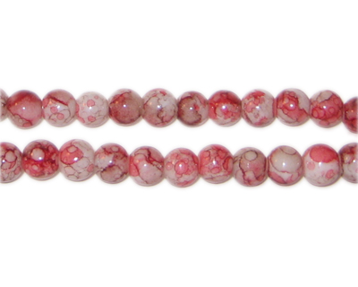 (image for) 6mm Marble-Style Red/Gray Glass Bead, approx. 70 beads