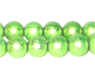 12mm Drizzled Apple Green Bead, approx. 13 beads