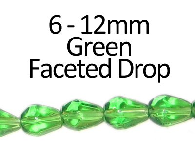 6 - 12mm Green Faceted Glass Drop Bead, 13" string 6 - 12mm Green Faceted Glass Drop Bead, 13" string
