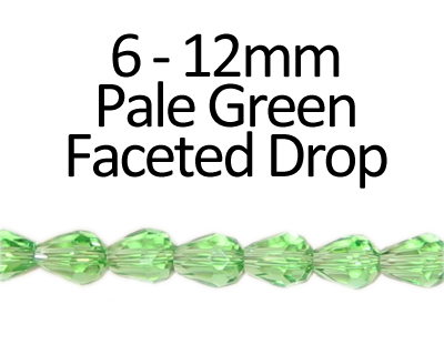 6 - 12mm Pale Green Faceted Glass Drop Bead, 13" string 6 - 12mm Pale Green Faceted Glass Drop Bead, 13" string