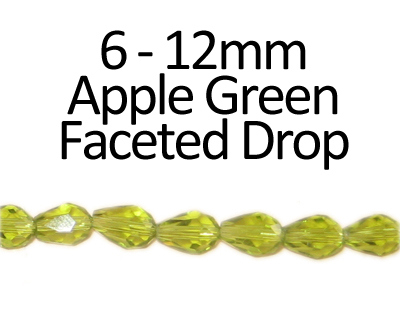 6 - 12mm Apple Green Faceted Glass Drop Bead, 13" string 6 - 12mm Apple Green Faceted Glass Drop Bead, 13" string