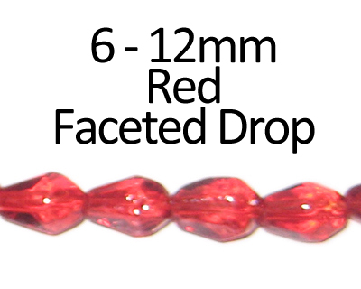 6 - 12mm Red Faceted Glass Drop Bead, 13" string 6 - 12mm Red Faceted Glass Drop Bead, 13" string