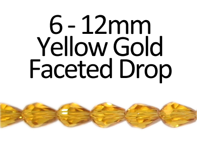 6 - 12mm Yellow Gold Faceted Glass Drop Bead, 13" string 6 - 12mm Yellow Gold Faceted Glass Drop Bead, 13" string