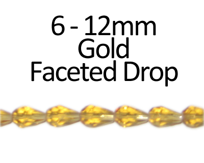 6 - 12mm Gold Faceted Glass Drop Bead, 13" string 6 - 12mm Gold Faceted Glass Drop Bead, 13" string