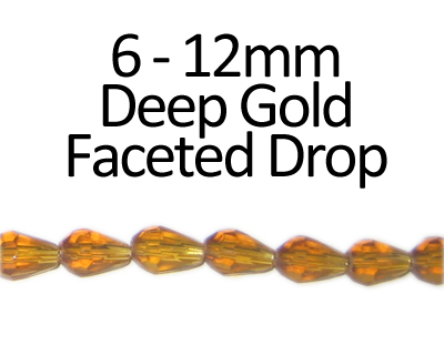 6 - 12mm Deep Gold Faceted Glass Drop Bead, 13" string 6 - 12mm Deep Gold Faceted Glass Drop Bead, 13" string