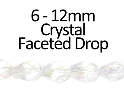 6 - 12mm Crystal Faceted Glass Drop Bead, 13" string 6 - 12mm Crystal Faceted Glass Drop Bead, 13" string
