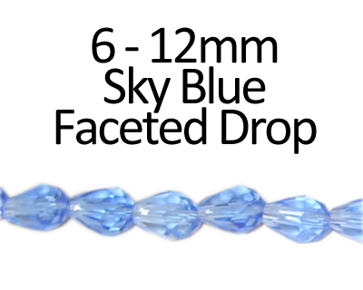 6 - 12mm Sky Blue Faceted Glass Drop Bead, 13" string 6 - 12mm Sky Blue Faceted Glass Drop Bead, 13" string