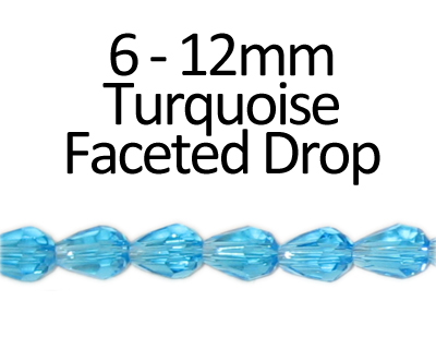 6 - 12mm Turquoise Faceted Glass Drop Bead, 13" string 6 - 12mm Turquoise Faceted Glass Drop Bead, 13" string