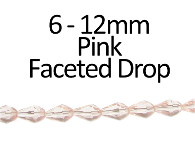 6 - 12mm Pink Faceted Glass Drop Bead, 13" string 6 - 12mm Pink Faceted Glass Drop Bead, 13" string