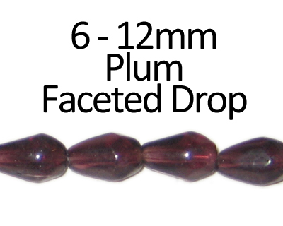 6 - 12mm Plum Faceted Glass Drop Bead, 13" string 6 - 12mm Plum Faceted Glass Drop Bead, 13" string