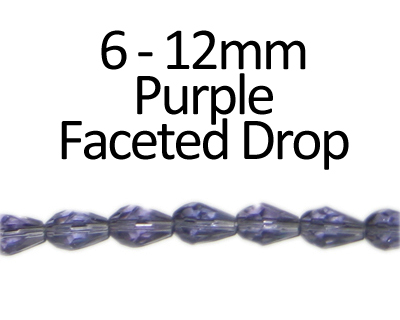 6 - 12mm Purple Faceted Glass Drop Bead, 13" string 6 - 12mm Purple Faceted Glass Drop Bead, 13" string