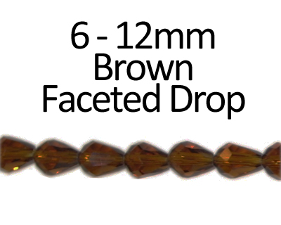 6 - 12mm Brown Faceted Glass Drop Bead, 13" string 6 - 12mm Brown Faceted Glass Drop Bead, 13" string