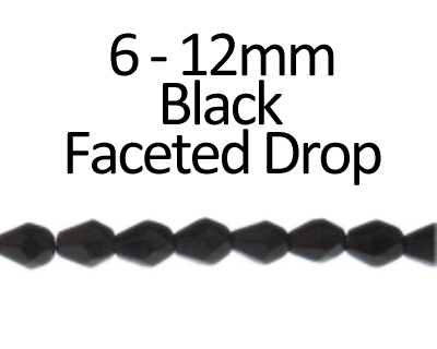 6 - 12mm Black Faceted Glass Drop Bead, 13" string 6 - 12mm Black Faceted Glass Drop Bead, 13" string