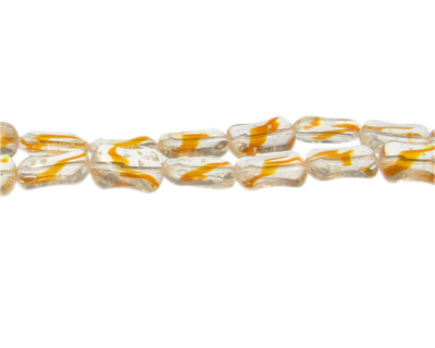 14 x 10mm Orange Striped Pressed Glass Bead, 13" string