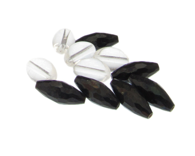 (image for) 14 - 18mm Black Bicone/Crystal Oval Glass Bead, 10 beads - Click Image to Close