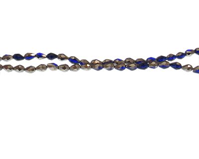 (image for) 6 x 4mm Blue/Silver Faceted Electroplated Drop Glass Bead, 20" string - Click Image to Close