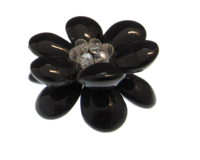 (image for) 46mm Black Bead Flower Pendant, double-sided - Click Image to Close