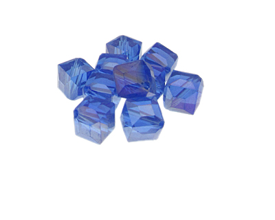 (image for) 10mm Sky Blue Luster Faceted Cube Glass Bead, 10 beads - Click Image to Close