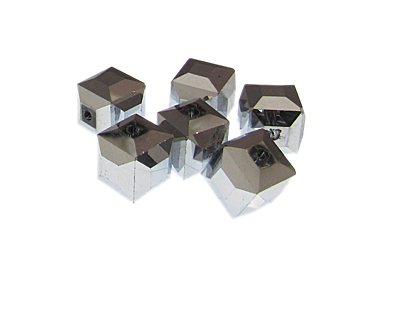 (image for) 14mm Antique Silver Electroplated Faceted Cube Glass Bead, 6 beads - Click Image to Close