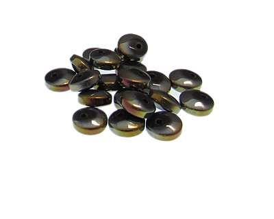 (image for) Approx. 1oz. x 10x6mm Gunmetal Luster Disc Glass Bead, side-drill - Click Image to Close