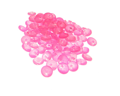 (image for) Approx. 1oz. x 6mm Neon Pink Disc Glass Bead, side-drill - Click Image to Close