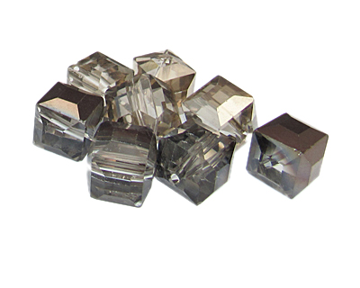 (image for) 14mm Silver/Black Luster Faceted Cube Glass Bead, 8 beads - Click Image to Close