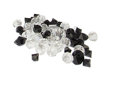 (image for) Approx. 1oz. x 6-10mm Black/Crystal Glass Bead Mix - Click Image to Close