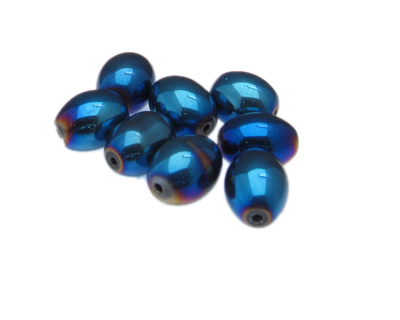 (image for) 16 x 14mm Blue Electroplated Oval Glass Bead, 8 beads - Click Image to Close