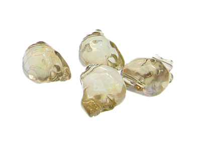 (image for) 18 x 14mm Champagne Skull Glass Bead, 4 beads - Click Image to Close