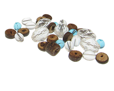 (image for) Approx. 1oz. Wood/Crystal/Turquoise Glass Bead Mix - Click Image to Close