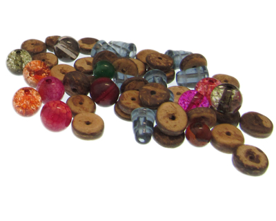 (image for) Approx. 1oz. Wood/Color Glass Bead Mix - Click Image to Close