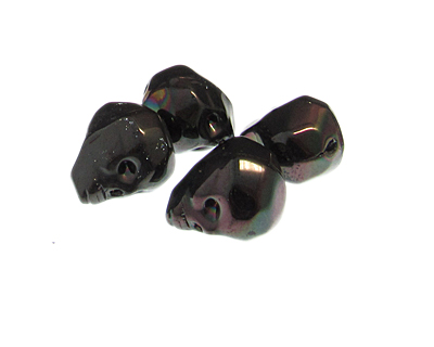 (image for) 24 x 20mm Black Luster Skull Glass Bead, 4 beads