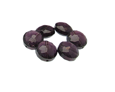 (image for) 14 x 10mm Purple Flat Faceted Glass Bead, 6 beads