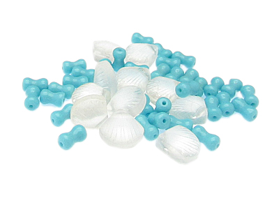 (image for) Approx. 1oz. x 12mm Crystal Shell + Turq. Peanut Glass Bead Mix