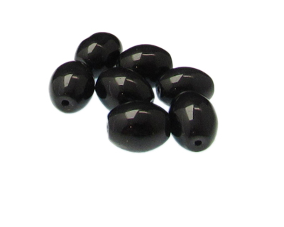 (image for) 16 x 12mm Black Pressed Oval Glass Bead, 6 beads