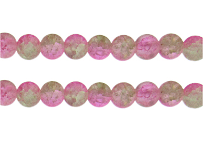 (image for) 10mm Pink/Apple Green Crackle Frosted Duo Bead, approx. 17 bead