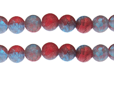 (image for) 12mm Pale Red/Blue Crackle Frosted Duo Bead, approx. 14 beads