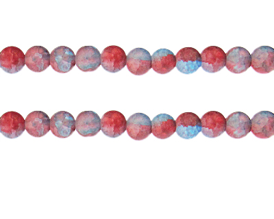 (image for) 8mm Pale Red/Blue Crackle Frosted Duo Bead, approx. 36 beads