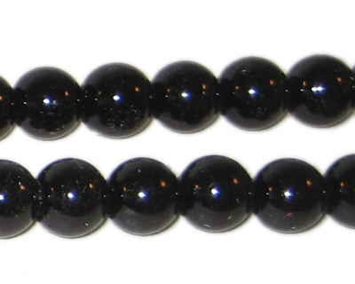 (image for) 10mm Round Black Glass Pearl Bead, 8" string, approx. 22 beads