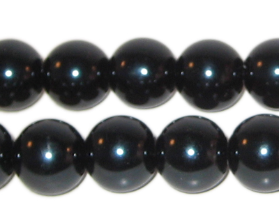 (image for) 12mm Round Black Glass Pearl Bead, 8" string, approx. 18 beads
