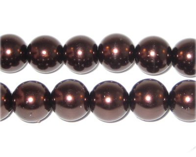 (image for) 12mm Round Chocolate Glass Pearl Bead, approx. 18 beads