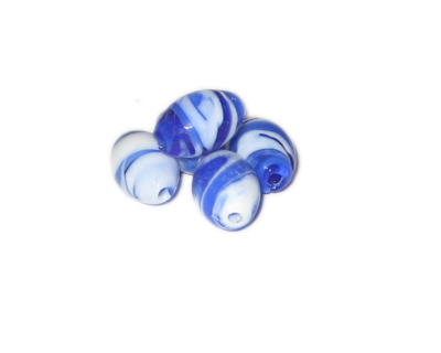 (image for) 16 x 10mm Blue Pattern Handmade Lampwork Glass Beads, 5 beads