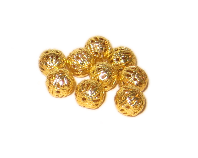 (image for) 8mm Round Gold Filigree Metal Beads, approx. 35 beads