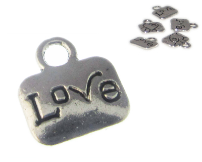 (image for) 12 x 10mm Silver Love/Heart Metal Charm, 5 charms