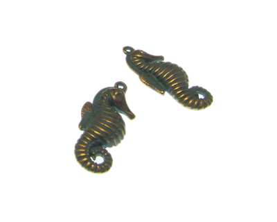 (image for) 32x14mm Seahorse Antique Green Petina Metal Pendant, 2 pendants