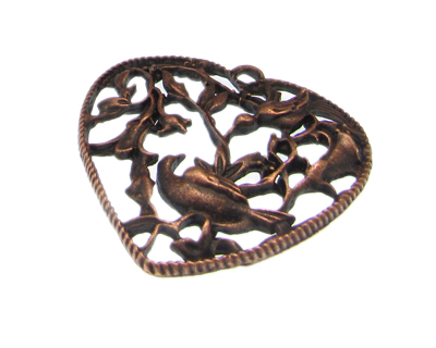 (image for) 50mm Heart/Birds Bronze Metal Filigree Pendant