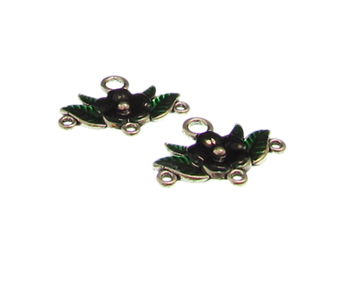 (image for) 30 x 24mm Very Dark Purple Flower Silver Metal Link, 2 links