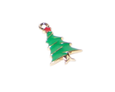 (image for) 14 x 24mm Green Enamel Christmas Tree Charm