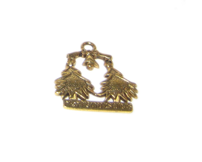 (image for) 22 x 24mm Gold Trees MERRY CHRISTMAS Metal Charm - 3 charms - Click Image to Close